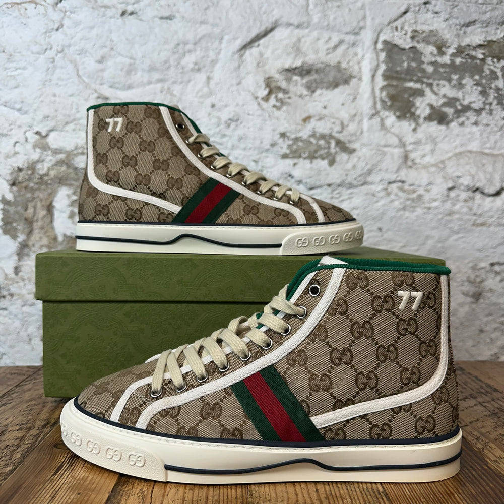 Gucci High Tennis 1977 Brown Monogram Sneaker Sz 7