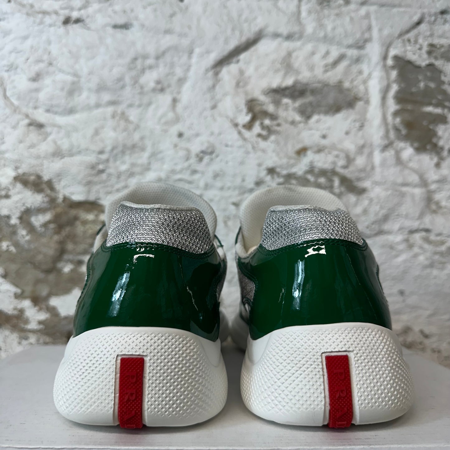 Prada Americas Cup Green Patent Grey White Sneaker Sz 9