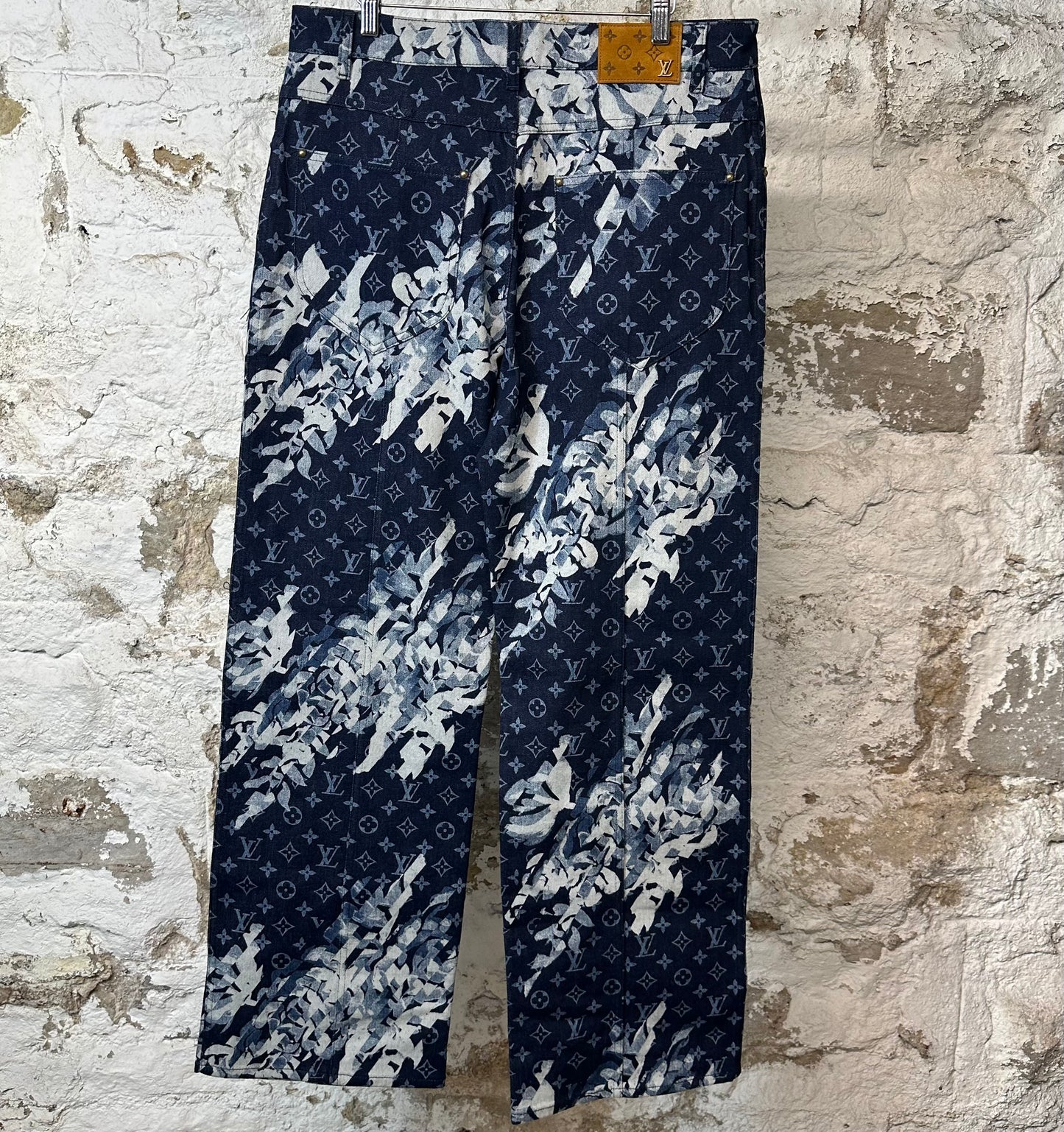 Louis Vuitton Blue Floral Monogram Blue Denim Jeans Sz 34 DS