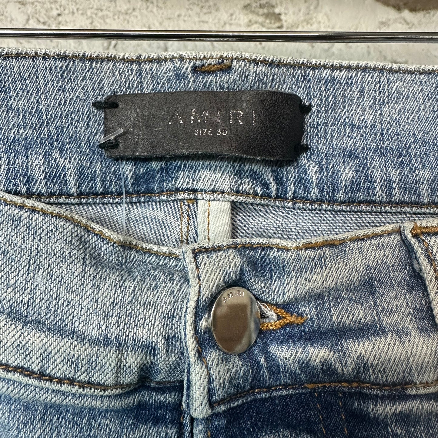 Amiri MX1 Denim Paint Splatter Blue Denim Jeans Sz 30