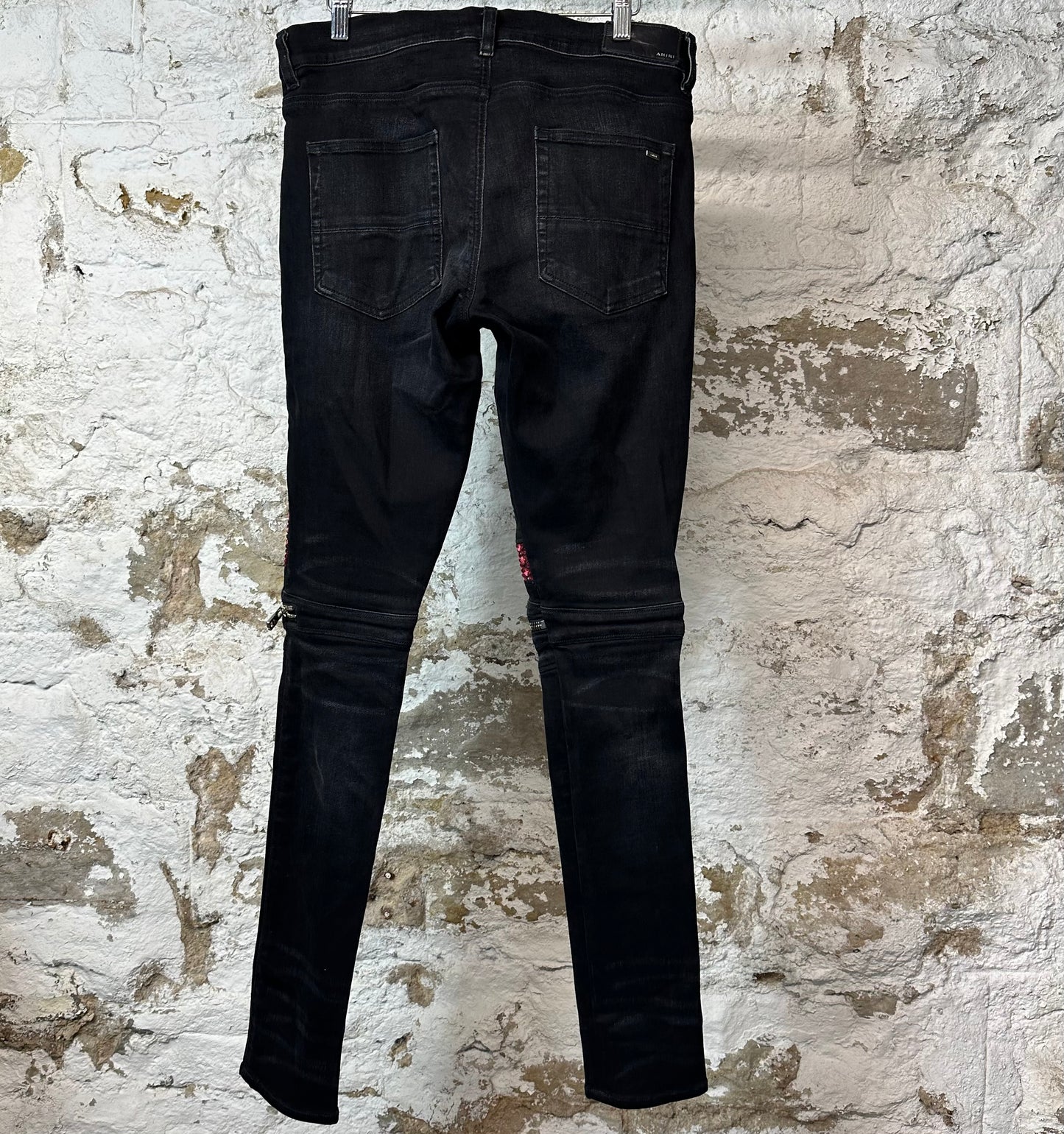 Amiri MX2 Pink Red Patch Black Denim Jeans Sz 32