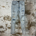 Amiri MX1 Multicolor Patch Light Blue Denim Jeans Sz 30