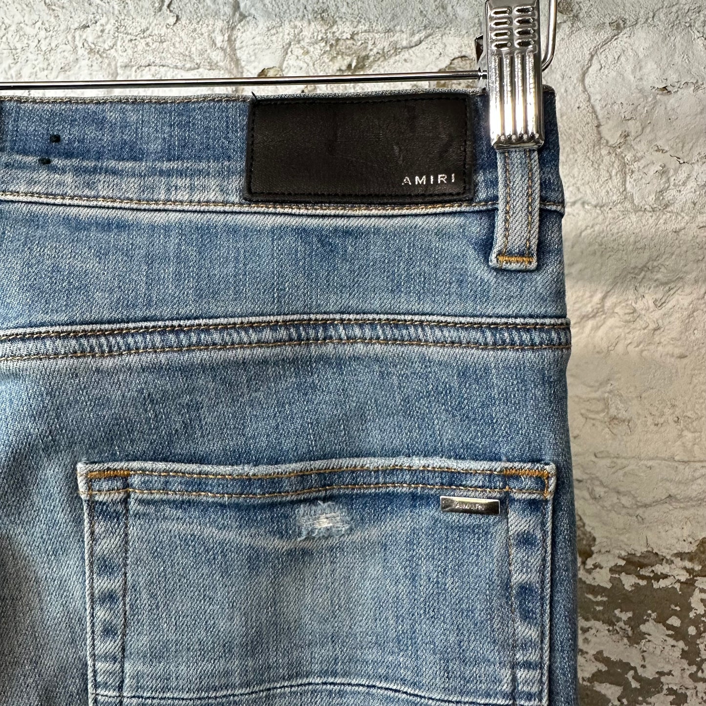 Amiri Distressed Side Spell Blue Denim Jeans Sz 31