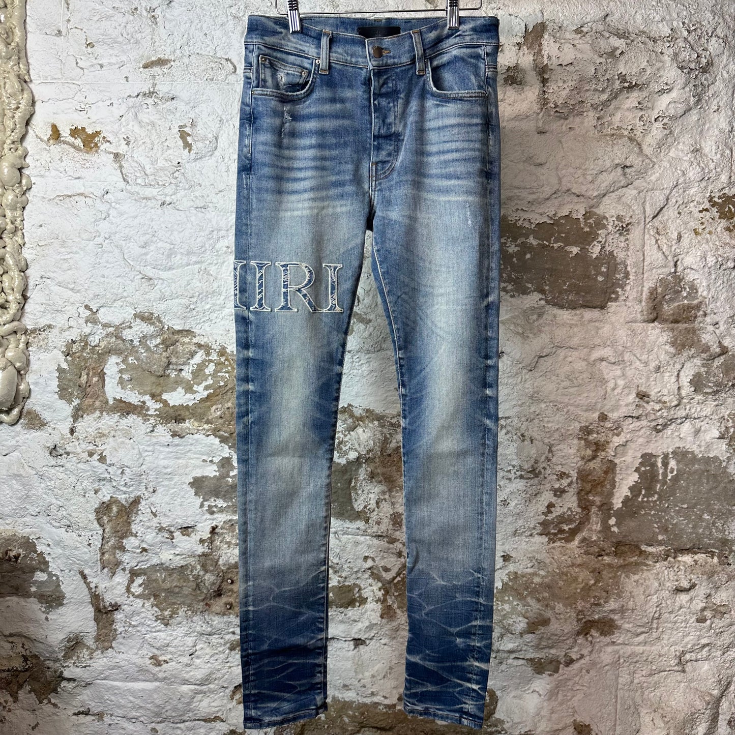 Amiri Paisley Core Logo Blue Denim Jeans Sz 30