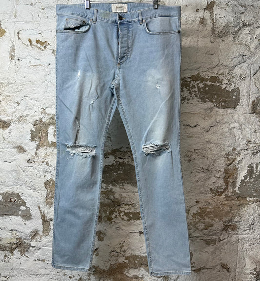 Givenchy Knee Rip Plain Light Blue Denim Jeans Sz 38