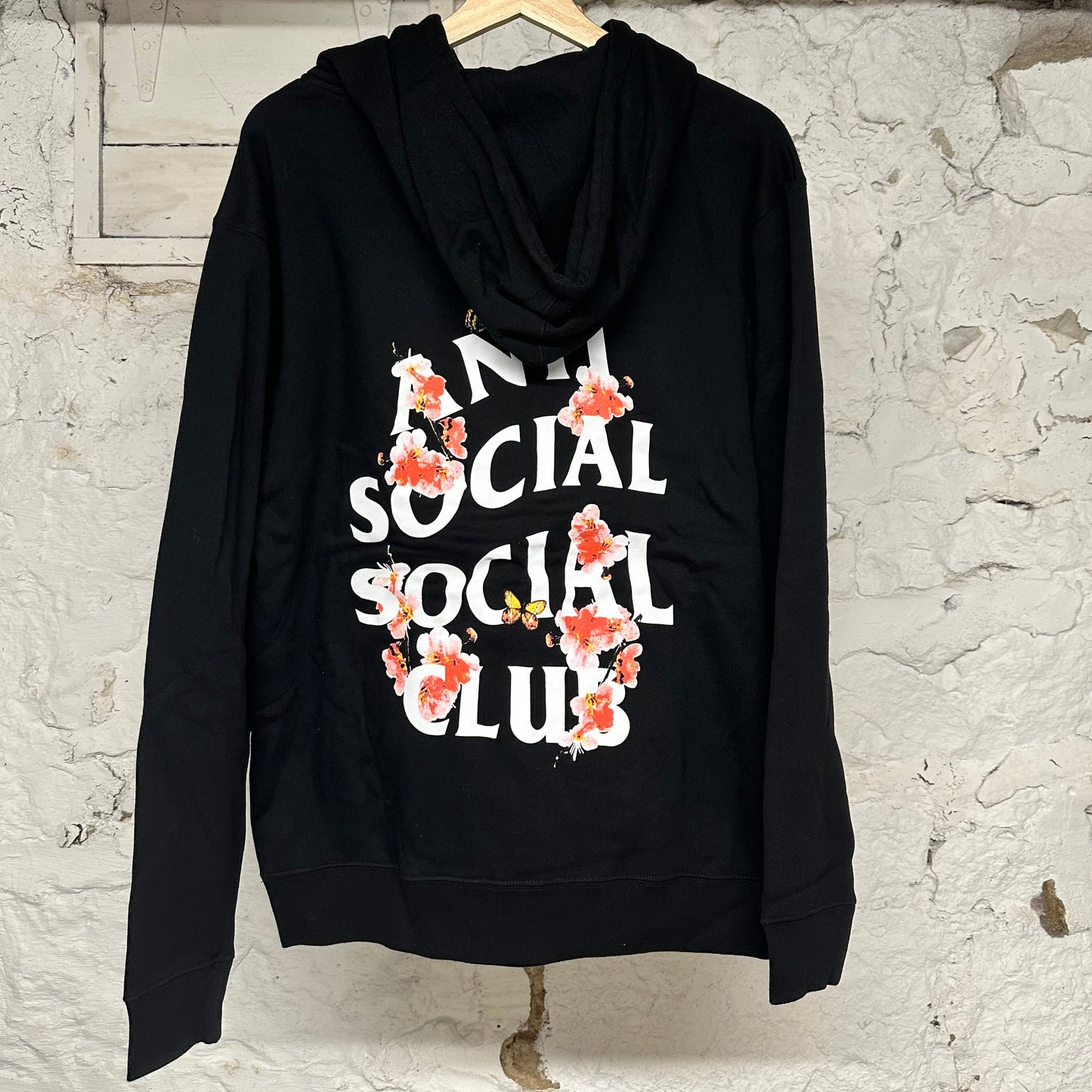 Anti Social Social Club Floral Logo Black Hoodie Sz M DS