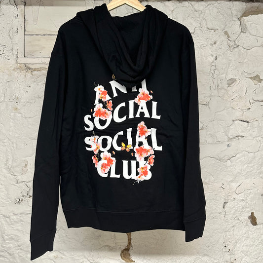 Anti Social Social Club Floral Logo Black Hoodie Sz M DS