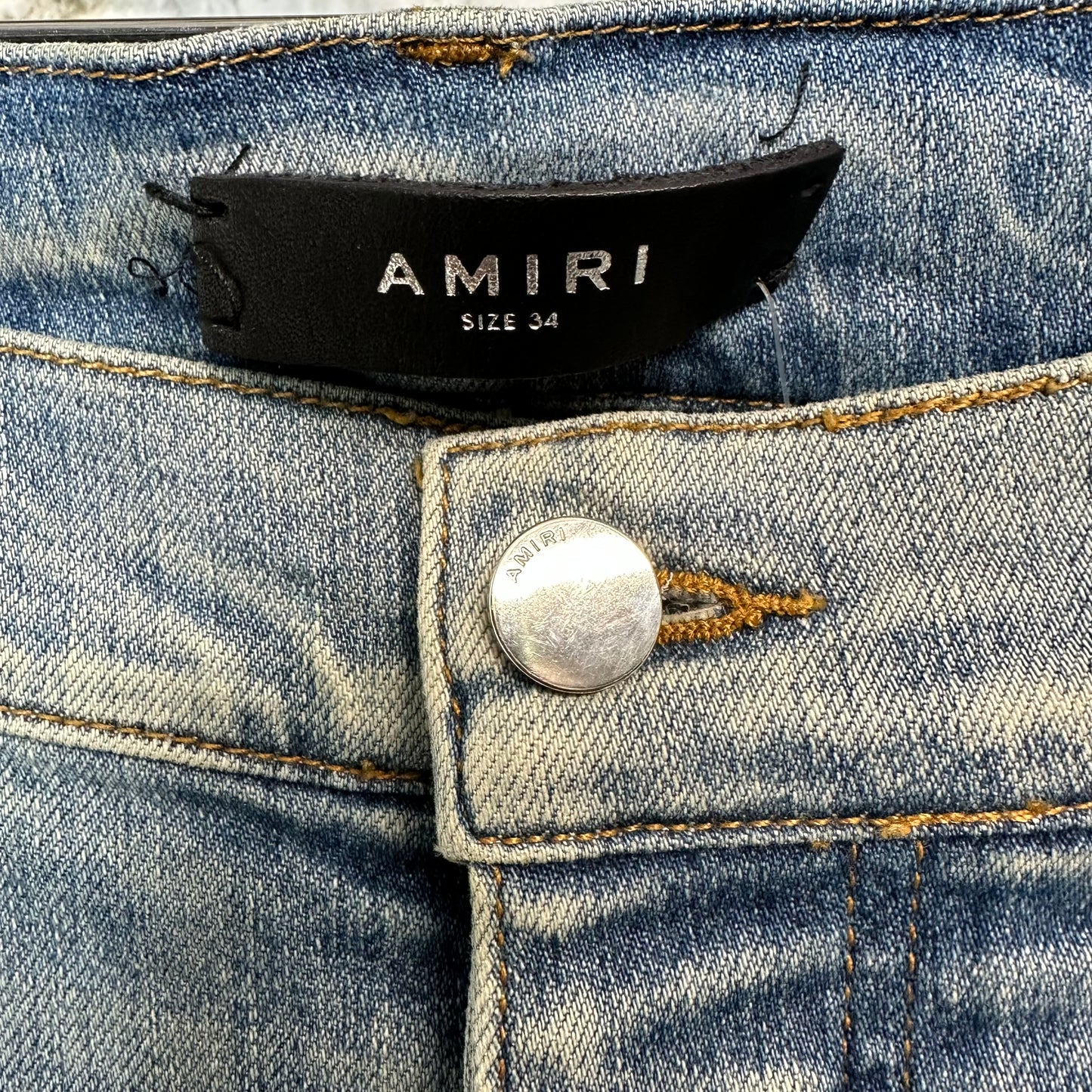 Amiri Tie Dye Patches Blue Denim Jeans Sz 34