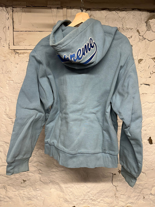 Supreme Light Blue Hood Script Thermal Zip Hoodie Sz L