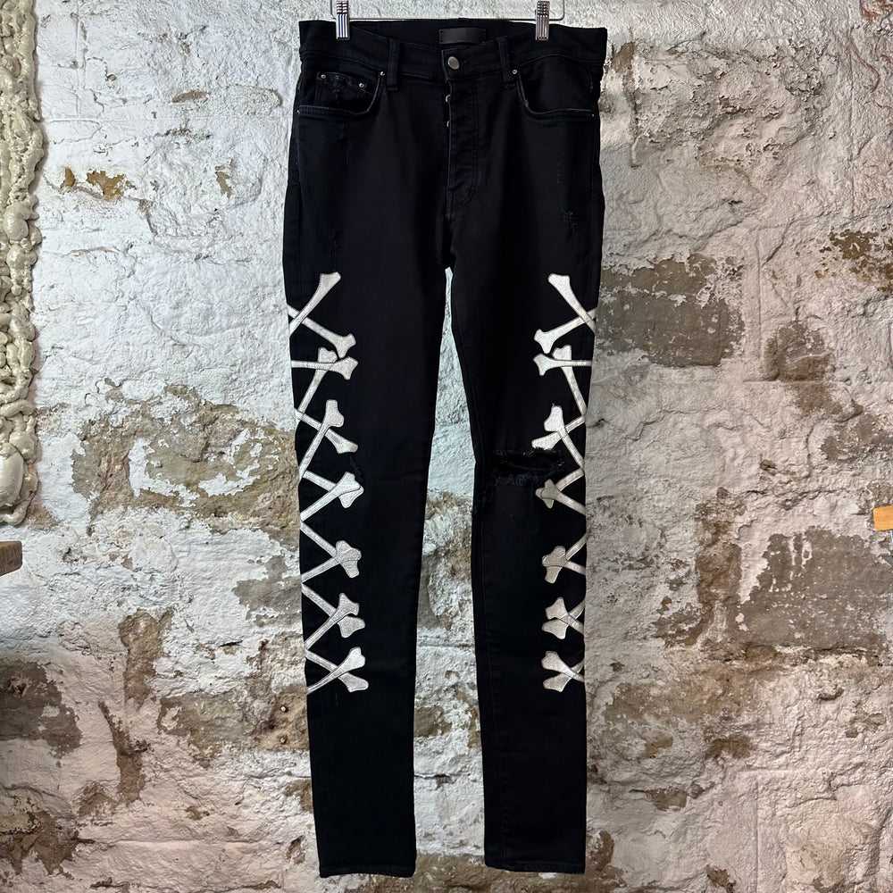 Amiri SIlver Bones Black Denim Jeans Sz 34