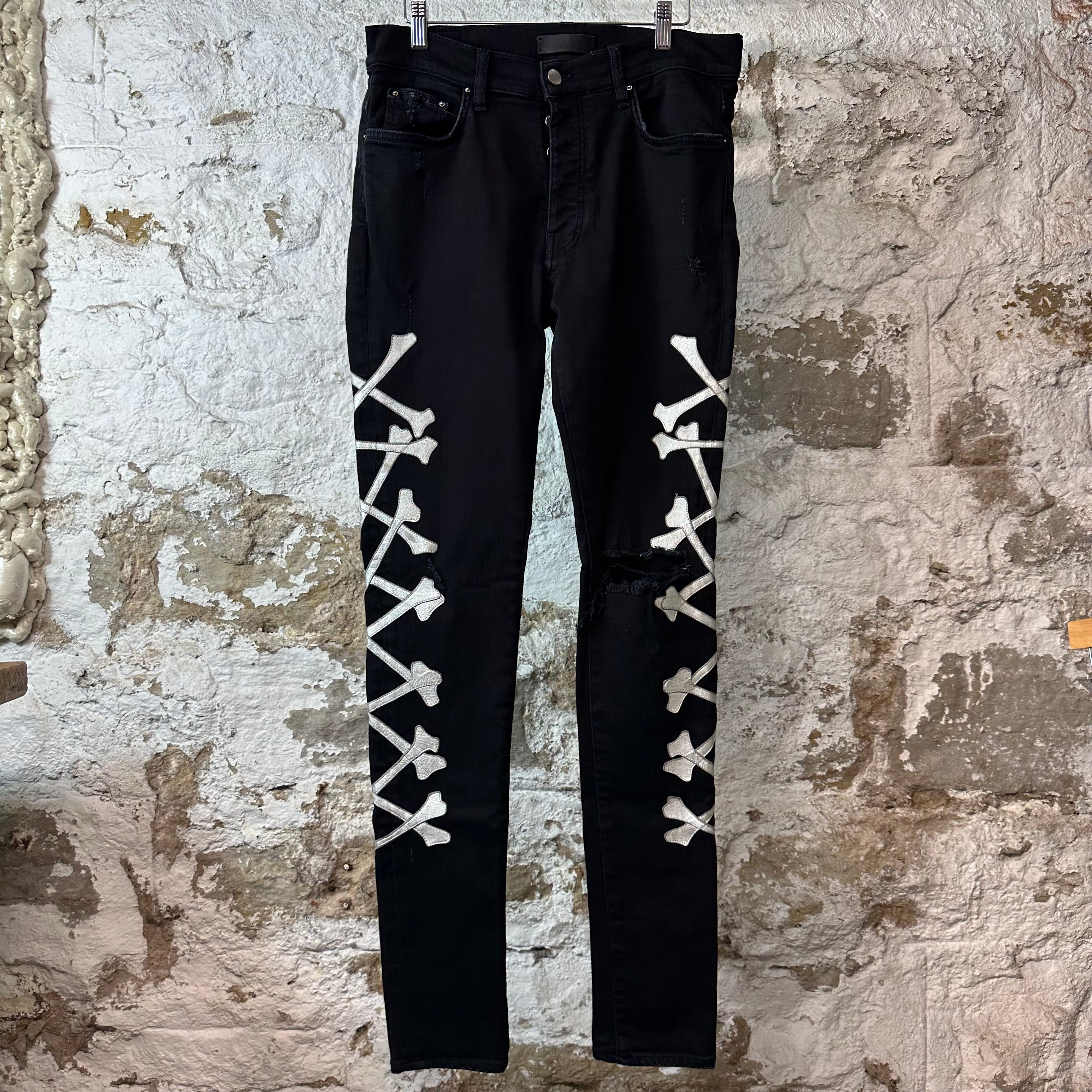 Amiri SIlver Bones Black Denim Jeans Sz 34