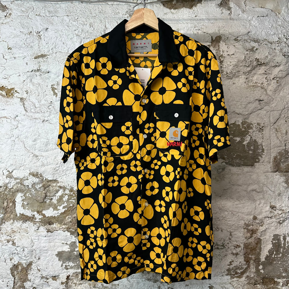 Marni Carhart WIP Yellow Floral Black Button Up Shirt Sz S