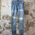 Amiri MX1 Cream Woven Core Logo Blue Denim Jeans Sz 33