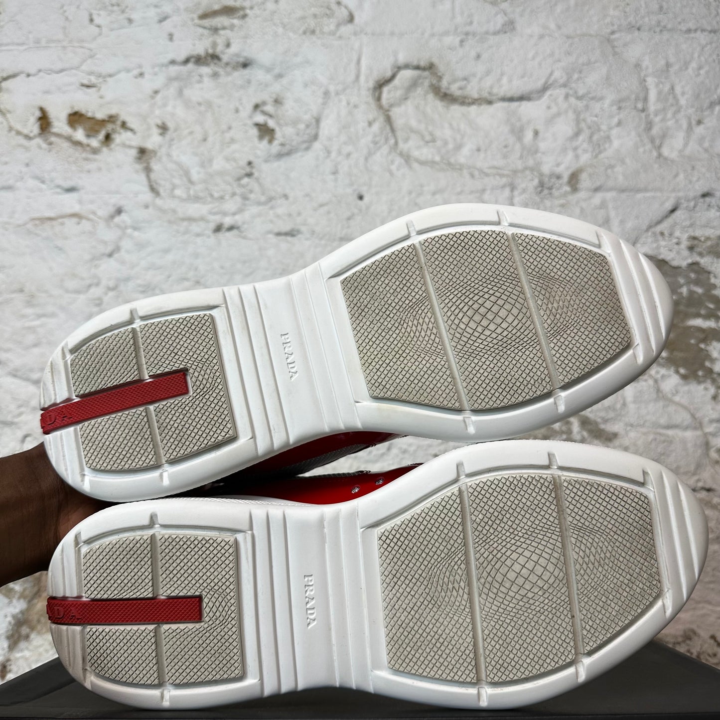 Prada Americas Cup Red Patent Gray White Sneaker Sz 10.5