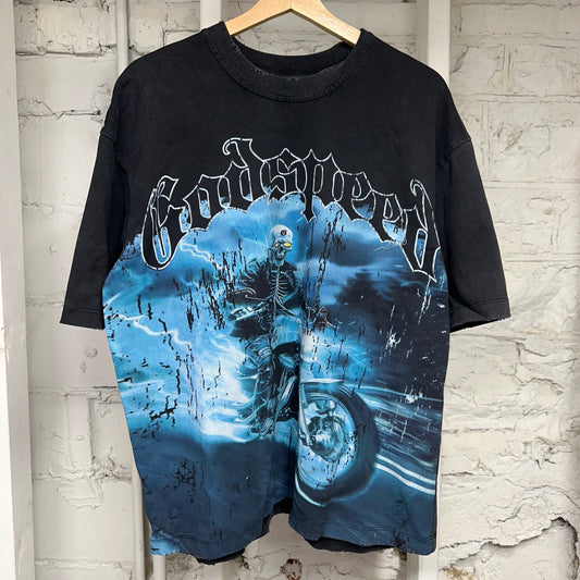 Godspeed Blu Flame Black T-Shirt Sz S