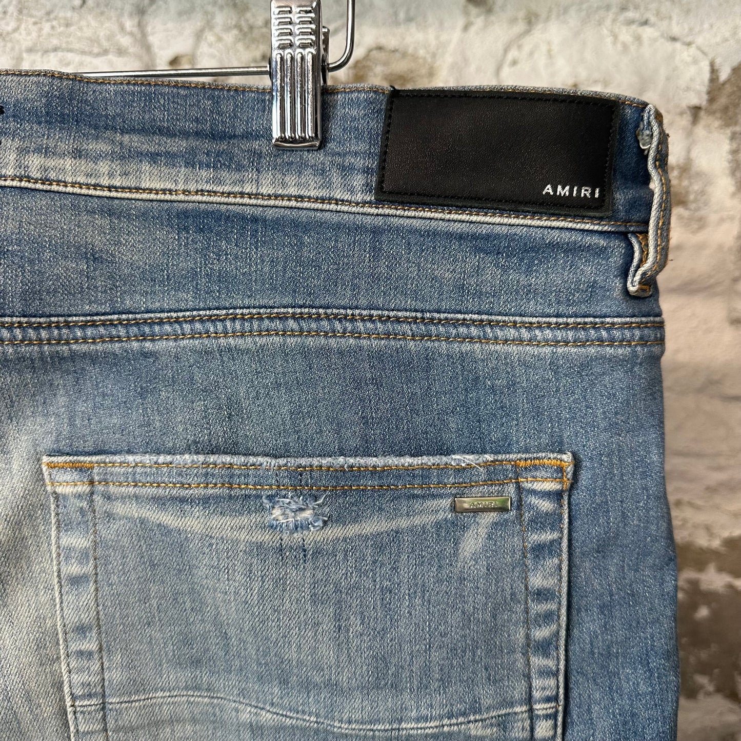 Amiri MX1 Red Suede Blue Denim Jeans Sz 40