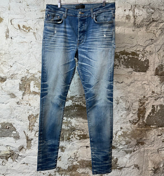 Amiri Plain Blue Honeycomb Denim Jeans Sz 36