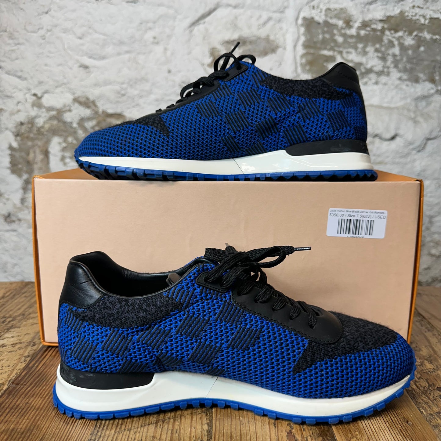 Louis Vuitton Blue Black Damier Knit Runaway Sneaker Sz 7.5 (6LV)