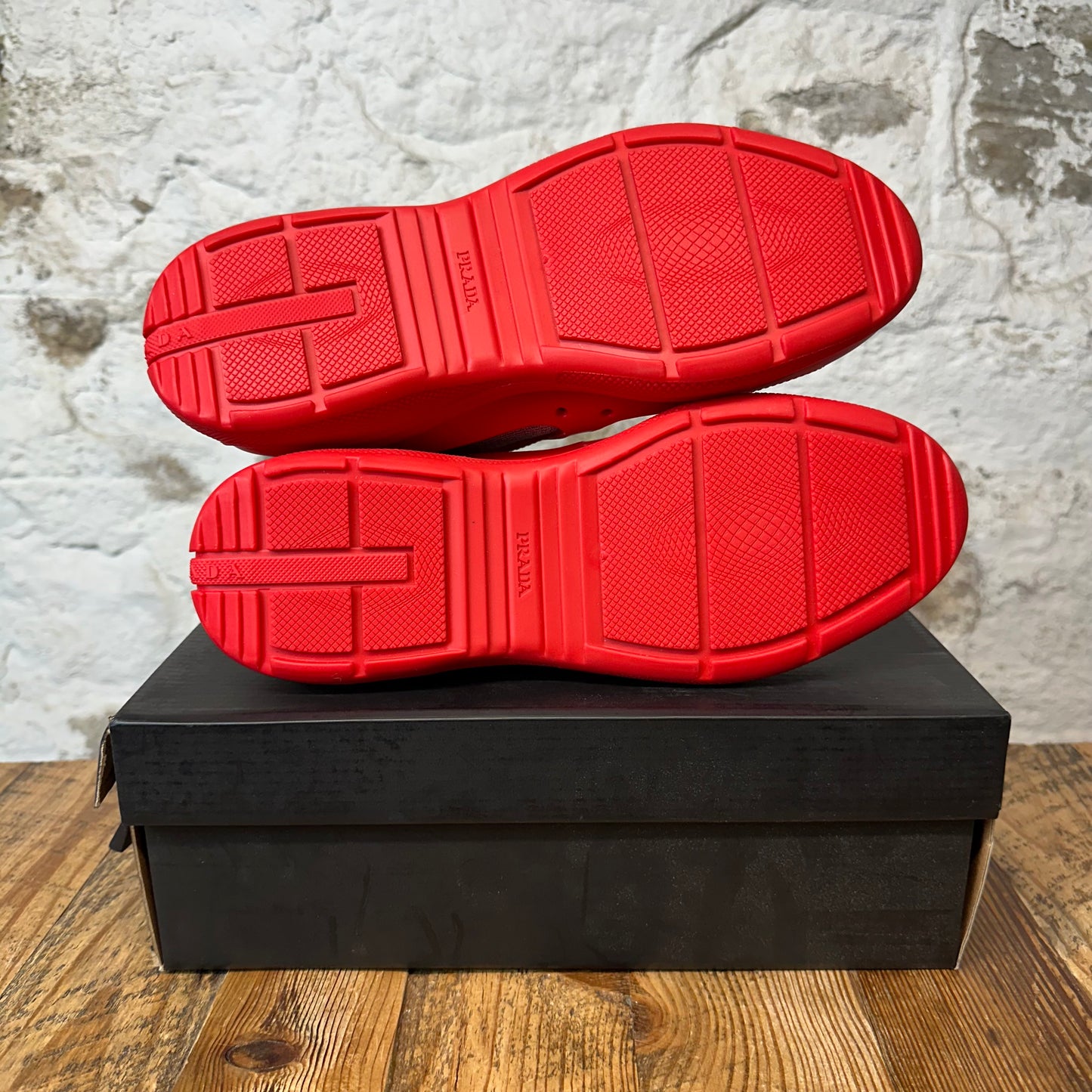 Prada Americas Cup Red Rubber Grey Sneaker Sz 8 (41) DS