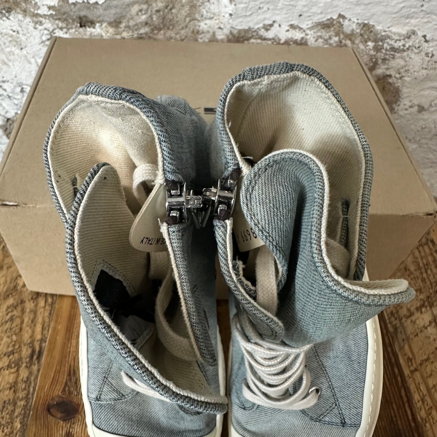 Rick Owens High Distressed Blue Denim Milk Sneaker Sz 8 (41)