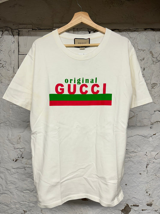 Gucci Original Logo T-shirt Cream Sz L (Stained)