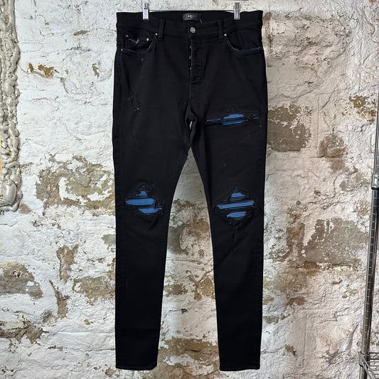 Amiri MX1 Blue Suede Black Denim Jeans Sz 36