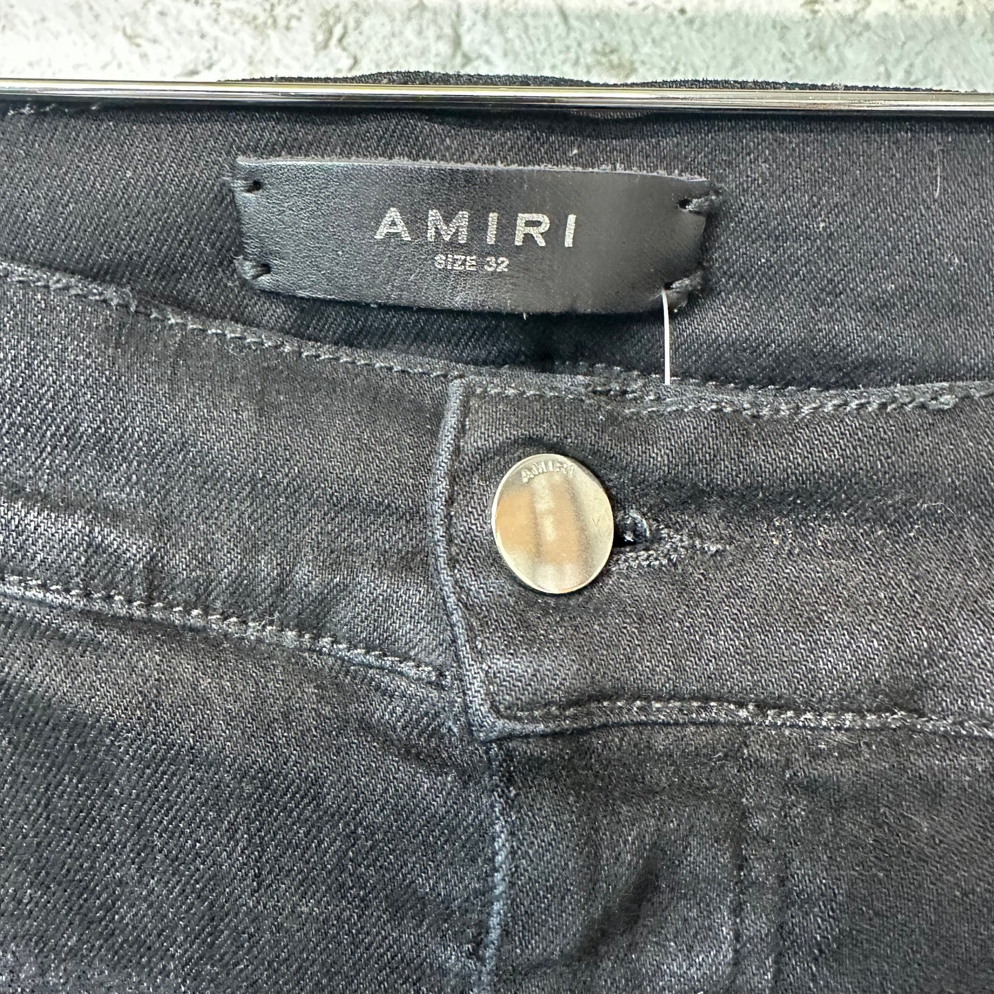 Amiri MX2 Pink Red Patch Black Denim Jeans Sz 32