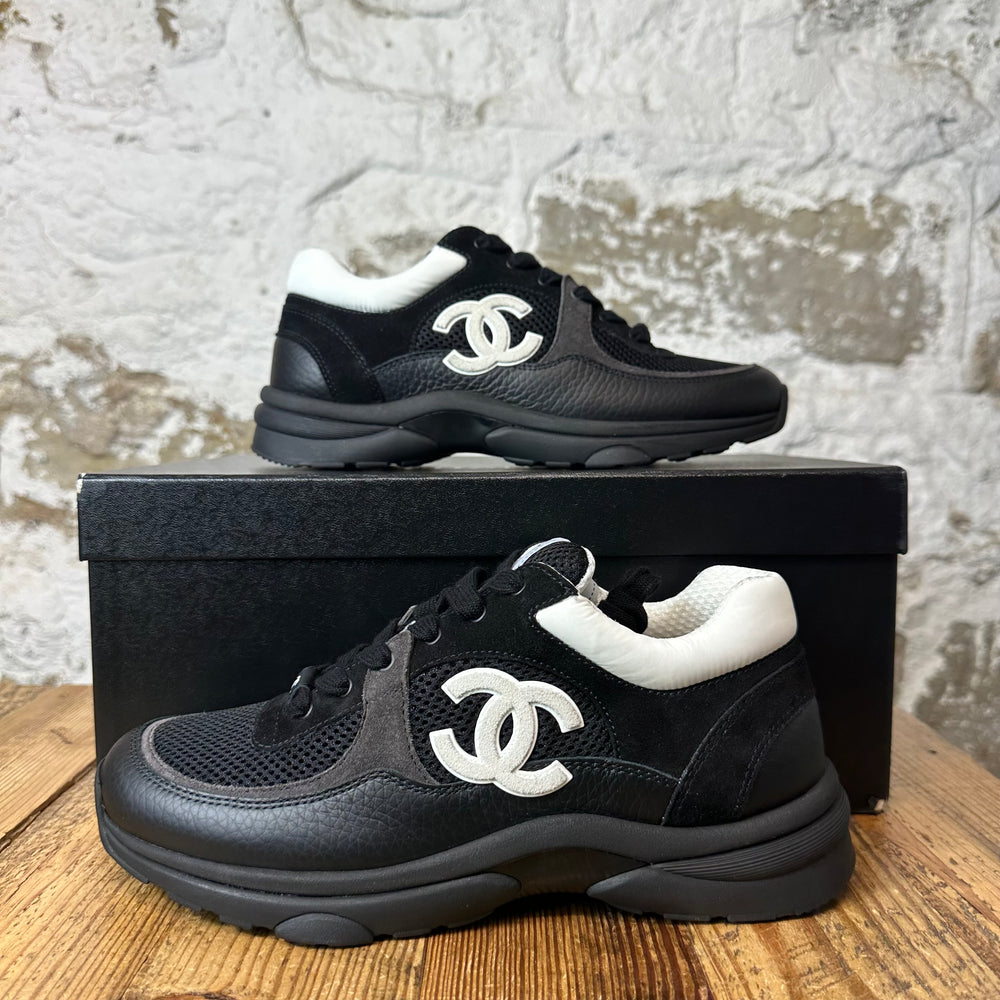 Chanel CC Triple Black Trainer Sneaker Sz 6 (38.5) DS