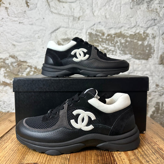 Chanel CC Triple Black Trainer Sneaker Sz 6 (38.5) DS