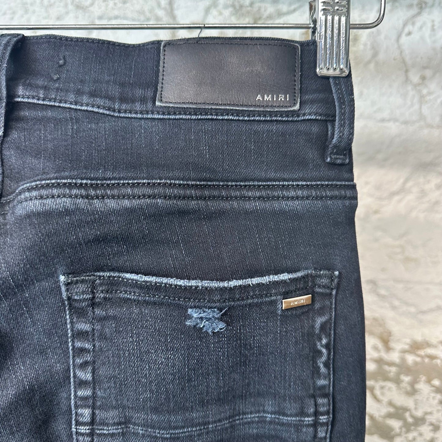 Amiri MX1 Camo Patch Black Denim Jeans Sz 29