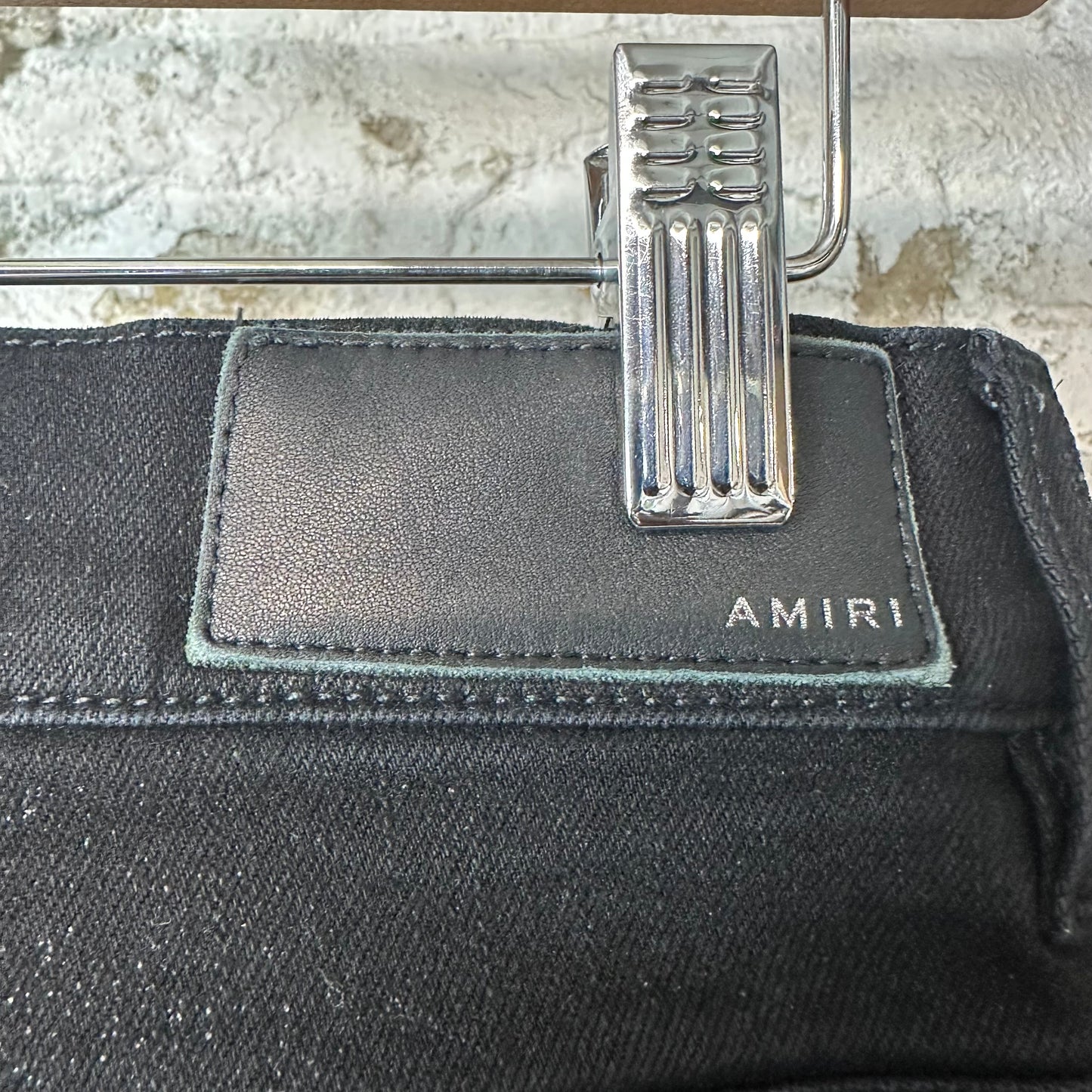 Amiri Black Leather Core Logo Black Waxed Denim Jeans Sz 29