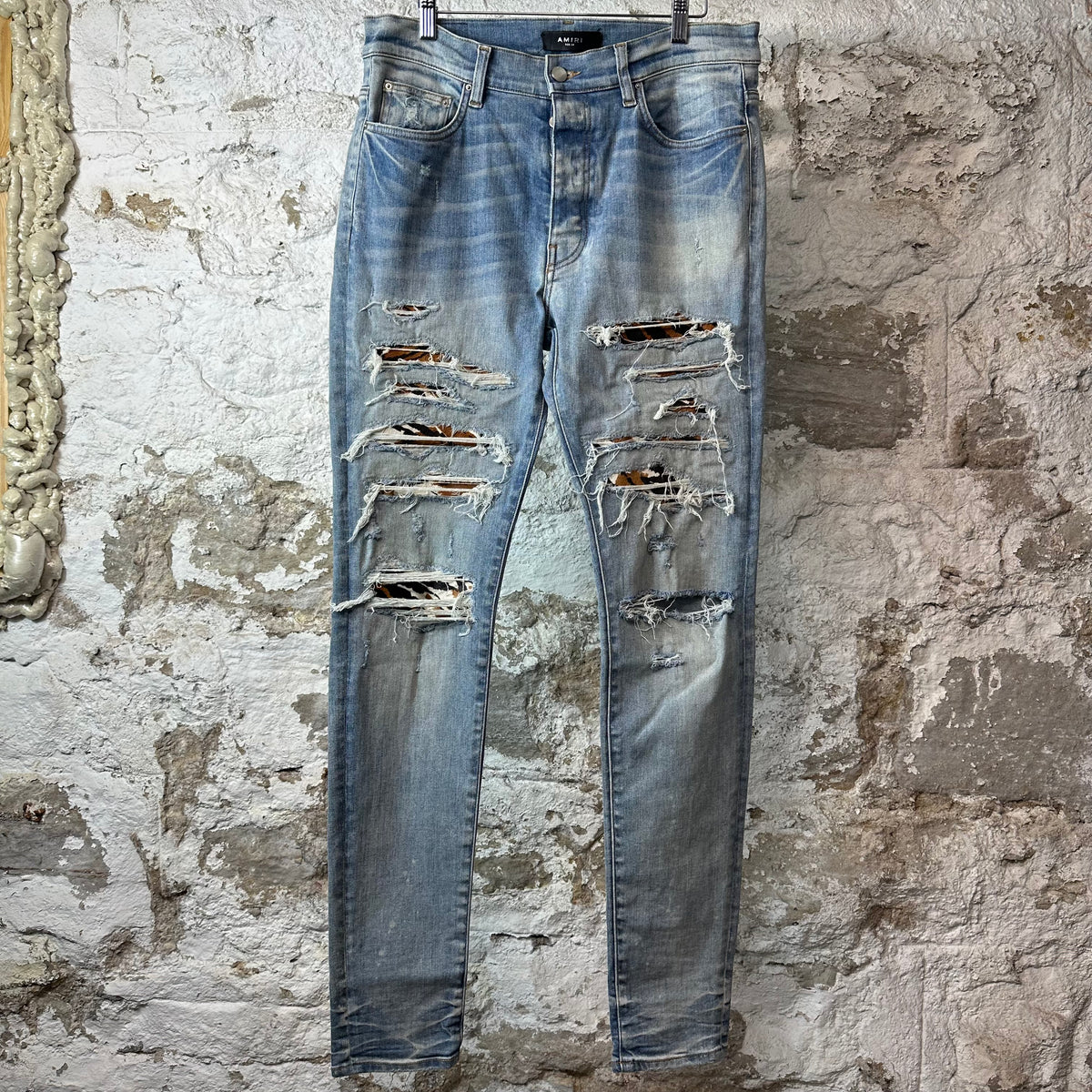 Amiri Tiger Thrasher Blue Denim Jeans Sz 34