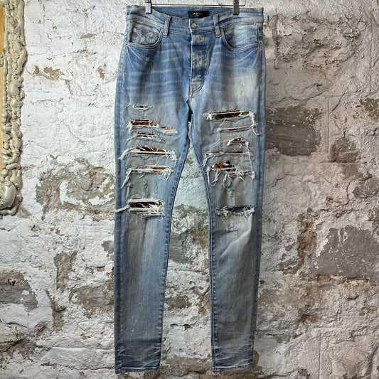 Amiri Tiger Thrasher Blue Denim Jeans Sz 34