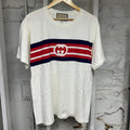 Gucci Interlocking G Stripe Cream T-Shirt Sz XS
