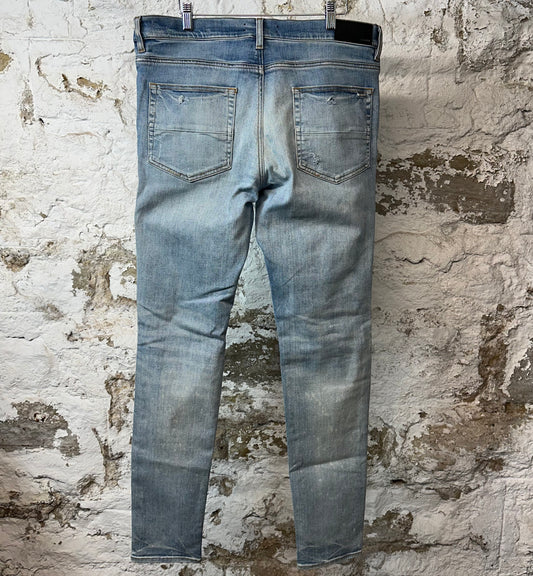 Amiri MX1 Camo Patches Blue Denim Jeans Sz 36