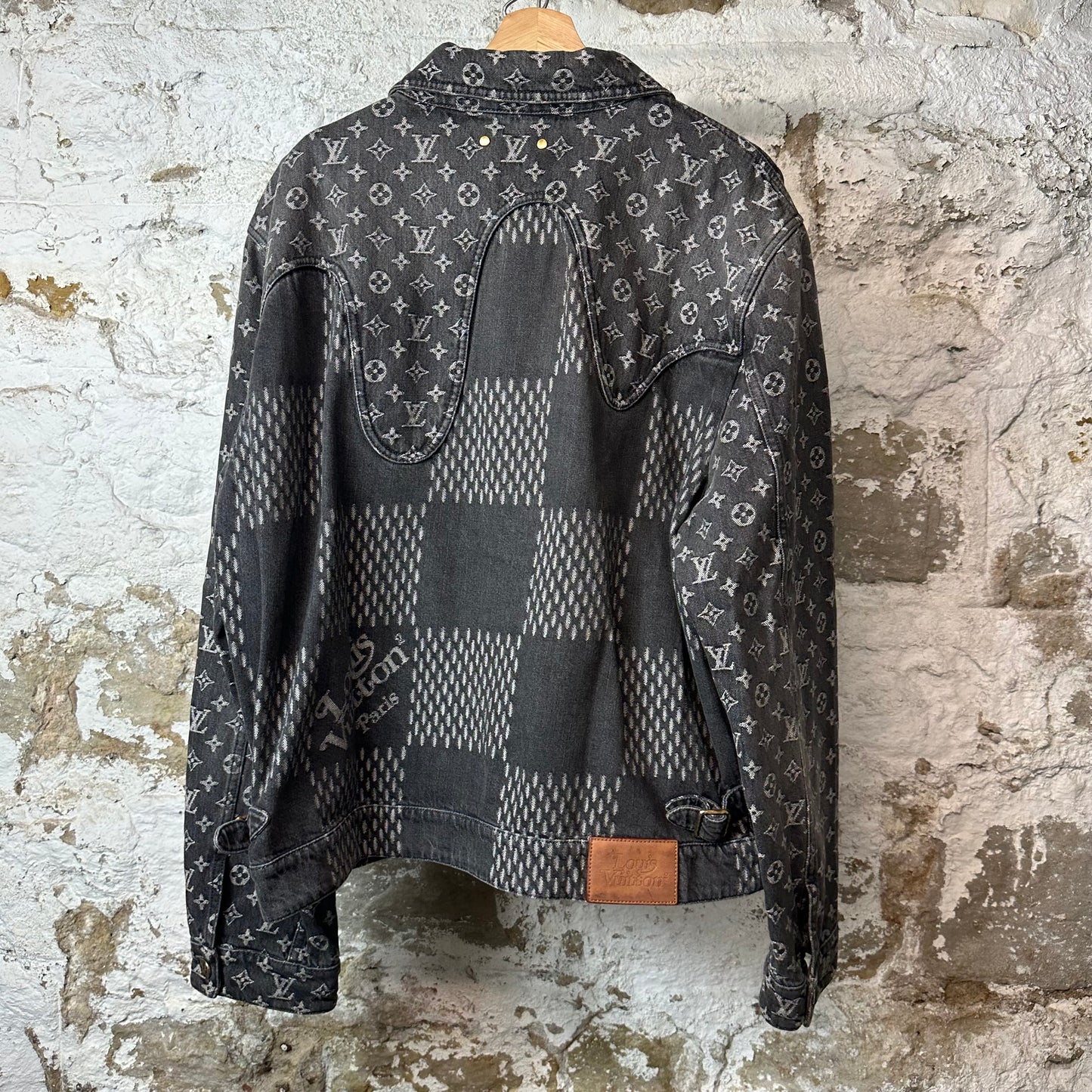 Louis Vuitton Grey Damier Monogram Waves Denim Jacket Sz XXL (56)