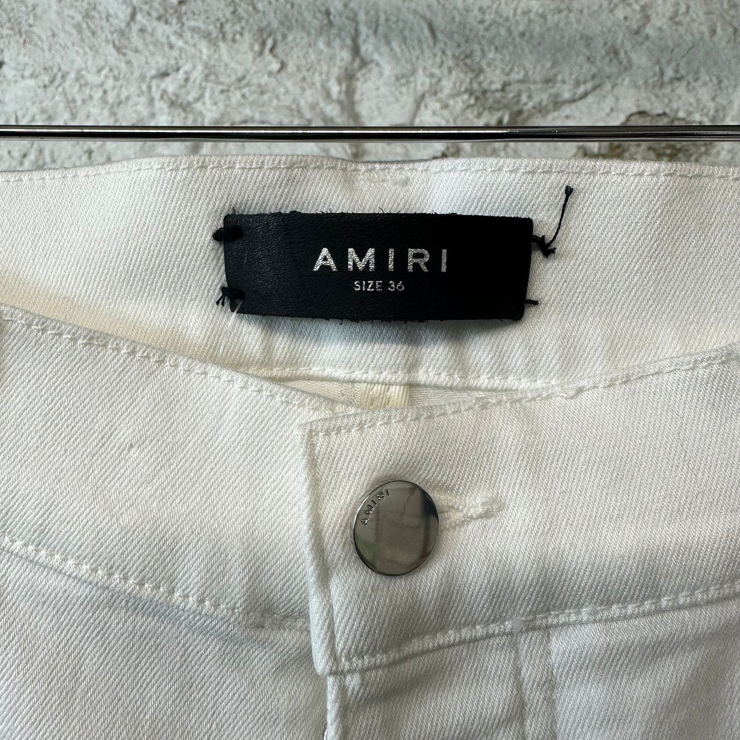 Amiri MX1 White Leather White Denim Jeans Sz 36