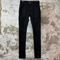Amiri MX1 Black Leather Black Denim Jeans Sz 30