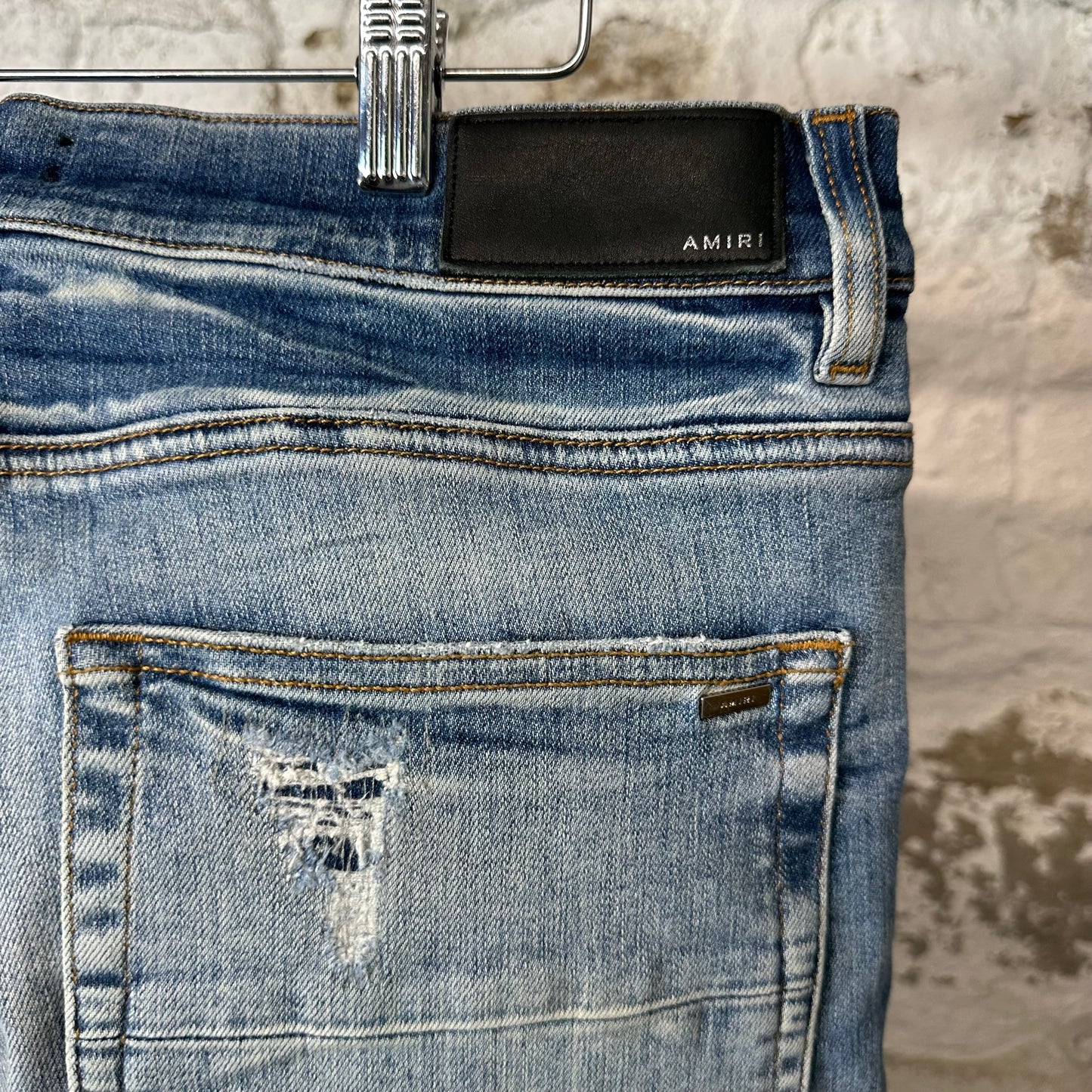 Amiri Varsity Distressed Blue Denim Jeans Sz 36