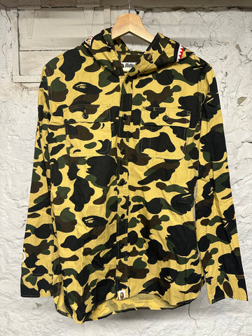 Bape Yellow Camo Shark Button Up Jacket Sz L