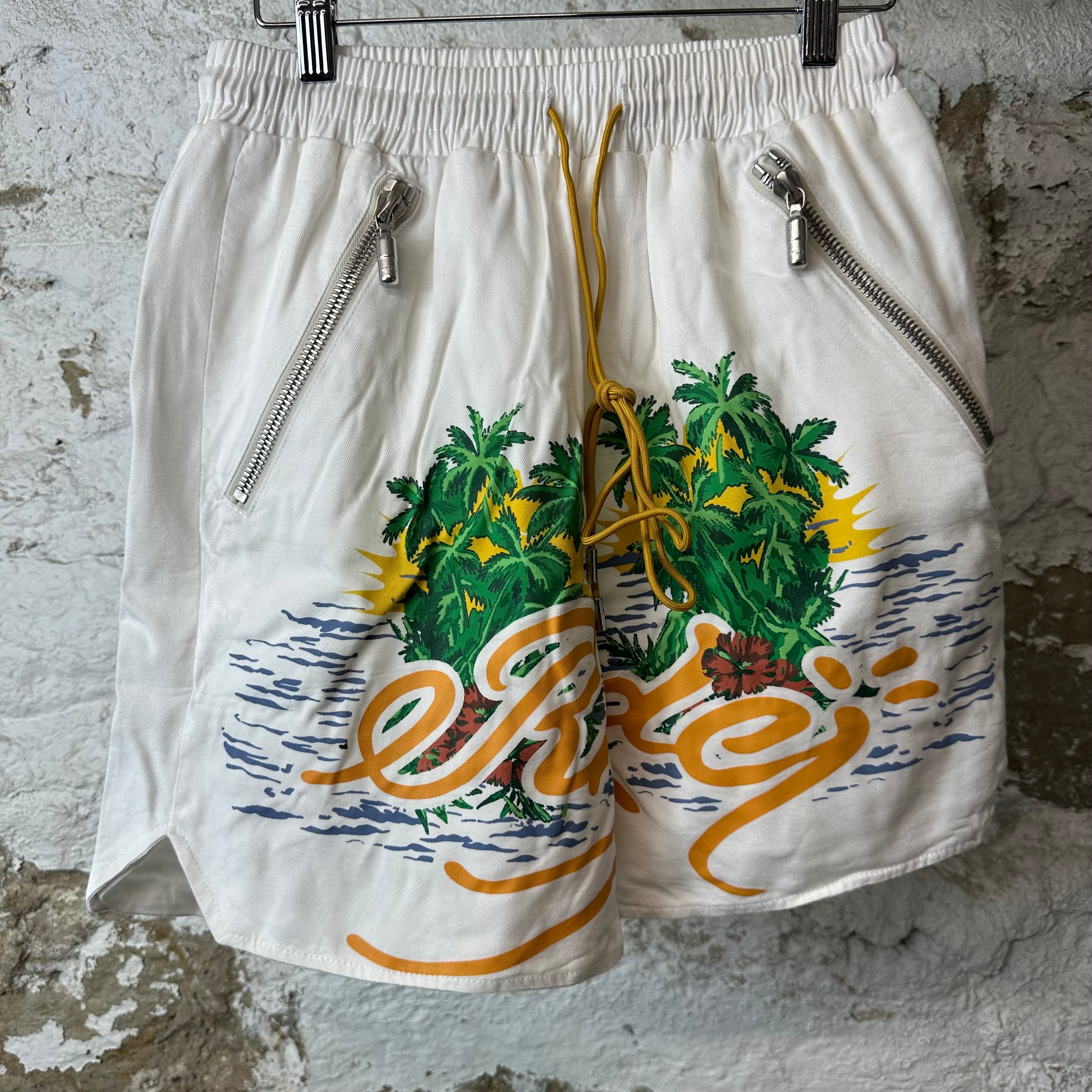 Rhude Palm Logo White Shorts Sz S