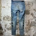 Amiri Green Camo Bones Blue Denim Jeans Sz 33