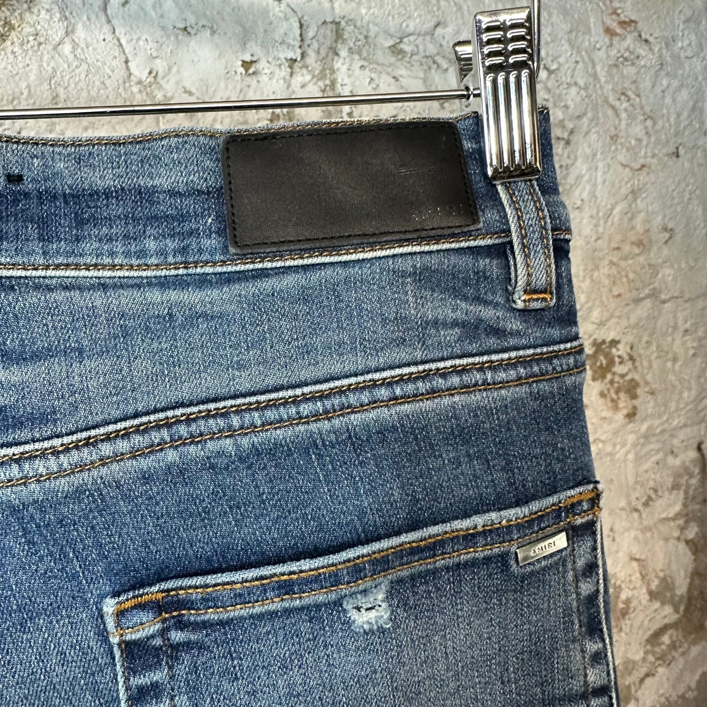 Amiri MX1 Black Leather Dark Blue Denim Jeans Sz 29