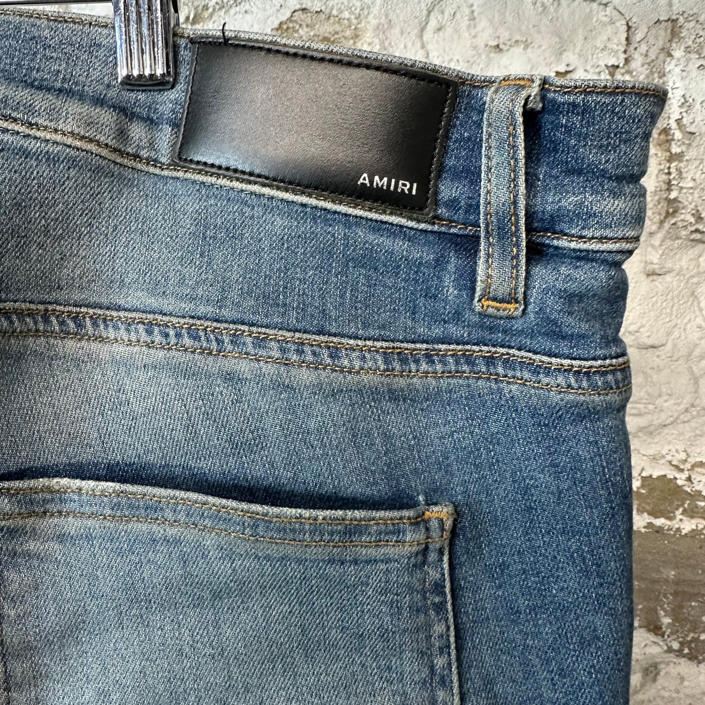 Amiri MX1 Black Leather Blue Denim Jeans Sz 38