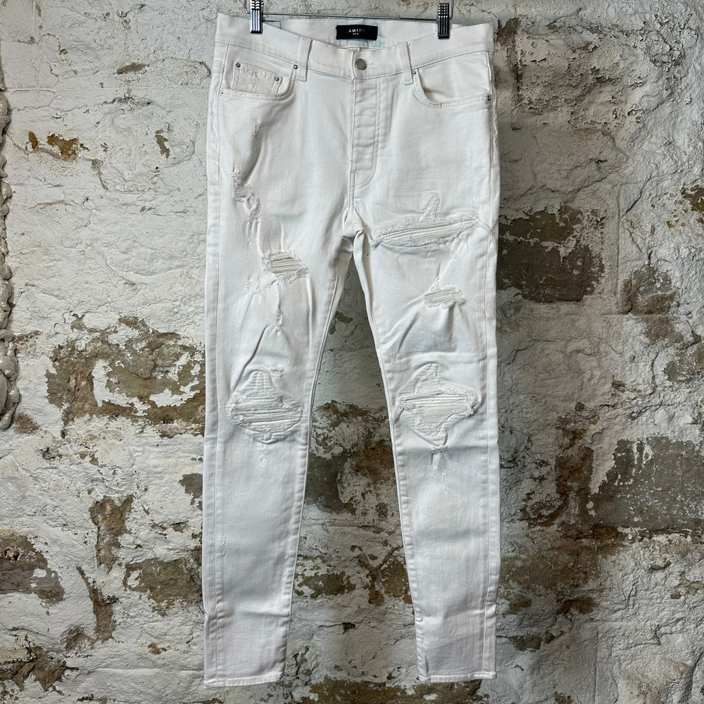 Amiri MX1 White Leather White Denim Jeans Sz 34