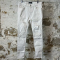 Amiri MX1 White Leather White Denim Jeans Sz 34