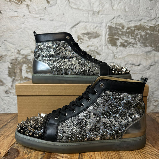 Christian Louboutin High Gem Cheetah Print Black Grey Spike Sneaker Sz 12.5 (45.5)