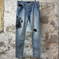 Amiri Embroidered Reaper Logo Blue Denim Jeans Sz 36