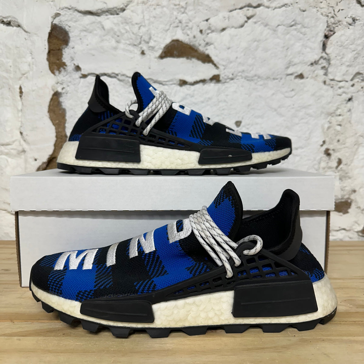 Adidas NMD Hu Pharrel x BBC Blue Plaid Sz 9