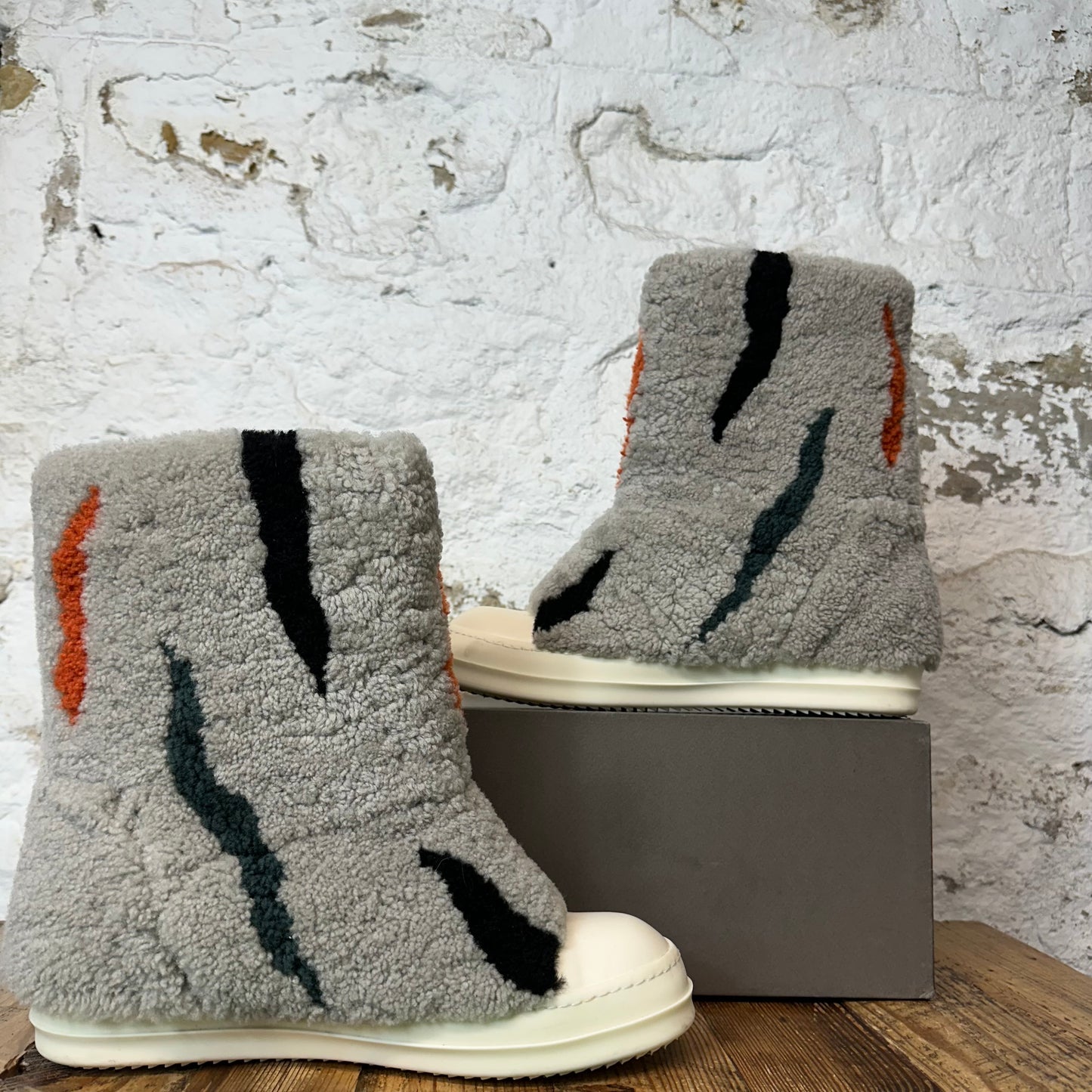 Rick Owens High Jumbo Puffer Pearl Zebra Milk Sneaker Sz 11.5 (44.5)